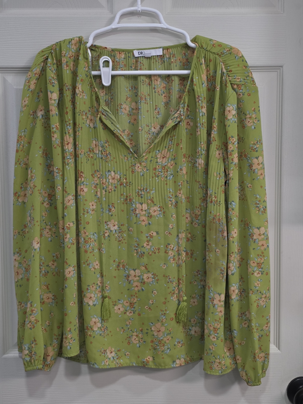 DR2 Olive Green Floral Peasant Blouse
